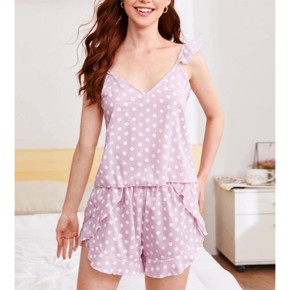 3x$25 - 2 pieces Pink polka dot short & cami pajamas set New ✨💕 - Picture 4 of 4